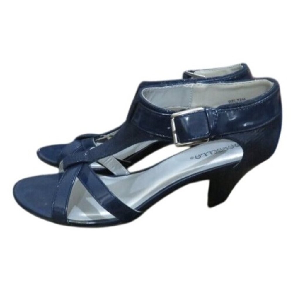 Marbella Navy T strap patent leather heels Sandals Size 7.5